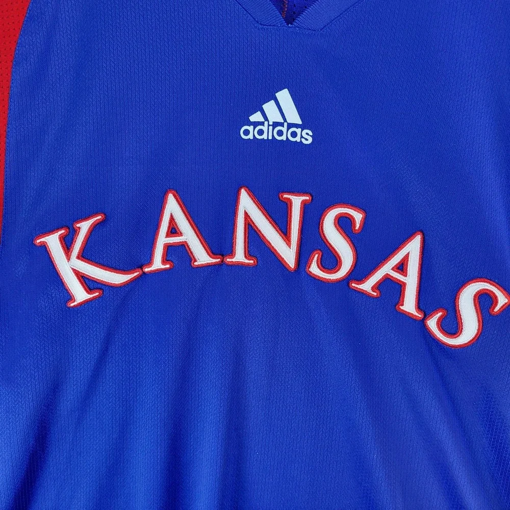 Kansas Jayhawks Shirt Mens Long Sleeve Blue NCAA Basketball‎ Performance Adidas
